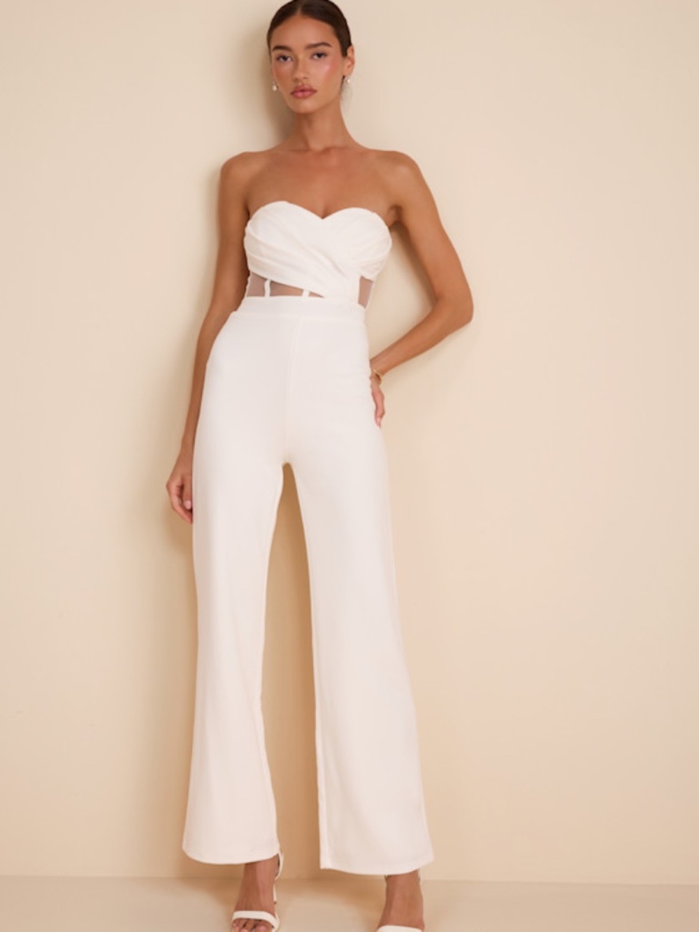Lulus Surely Stunning Ivory Strapless Bustier Jumpsuit White - Size L